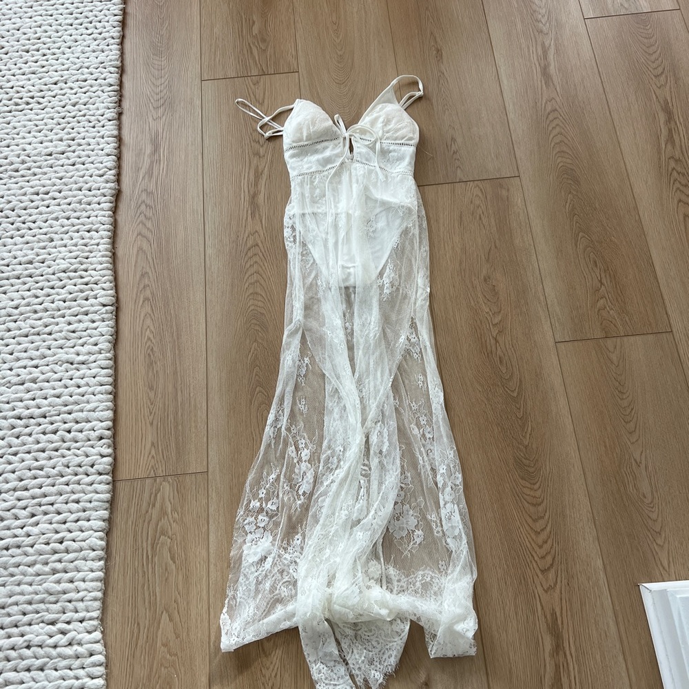White bodysuit lace dress